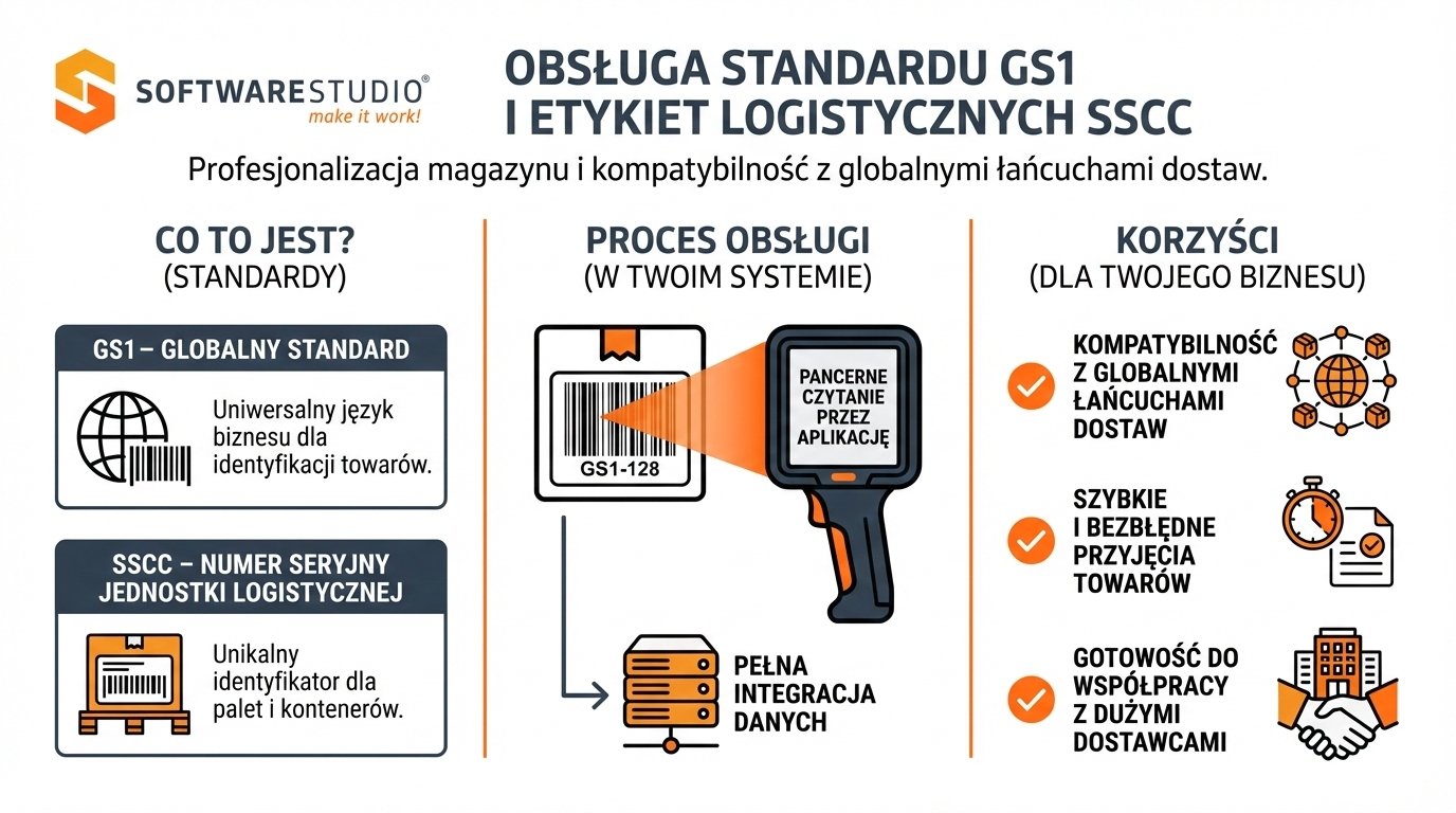 WMS dla małej firmy – pełna kontrola przy minimalnej infrastrukturze 3 Obsługa standardu GS1 i etykiet logistycznych SSCC