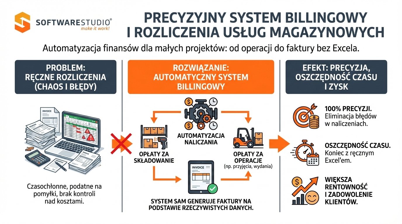 WMS dla małej firmy – pełna kontrola przy minimalnej infrastrukturze 5 Automatyczny system billingowy SoftwareStudio do rozliczania usług magazynowych, eliminujący błędy i arkusze Excel.